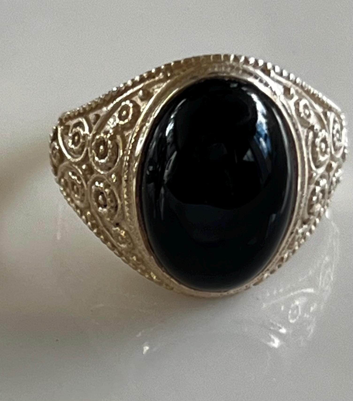 Sterling Silver Onyx Ring, Ornate or Simple Design